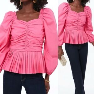 Tuckernuck Hyacinth House Mina Blouse Hot Pink Size XS Top Ruched Ruffle NWT NEW